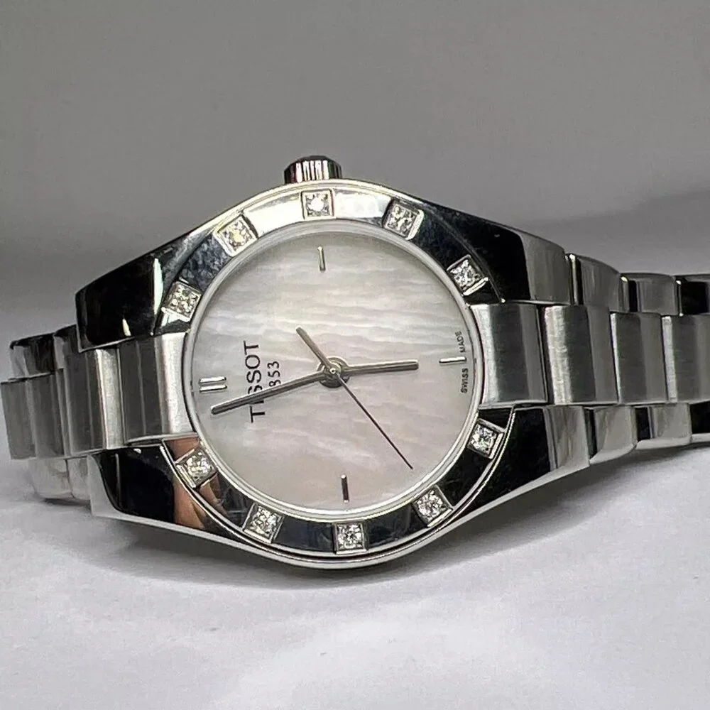 Tissot Glam Steel Watch Mother of Pearl Diamond 28mm Accents T043.010.61.111.00